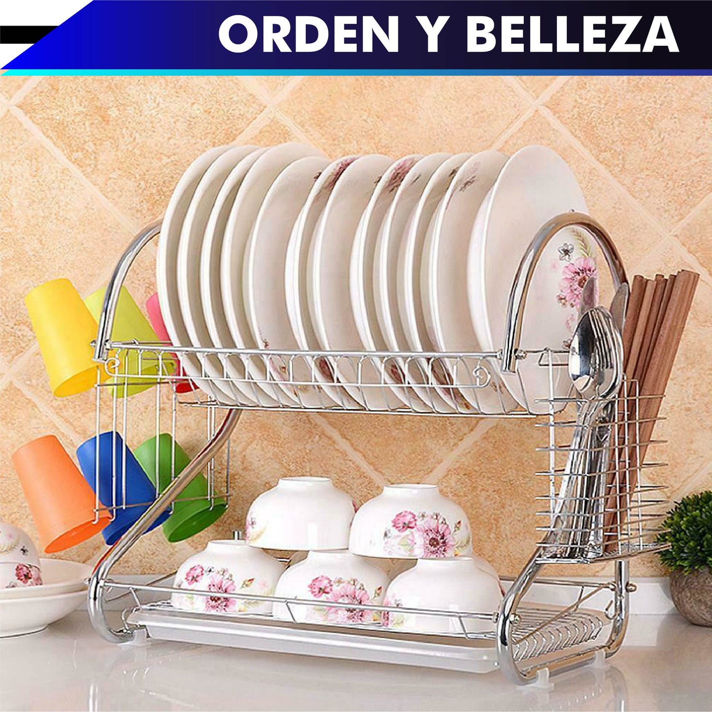 Escurridor 2 niveles para trastes de acero cromado (45 cm/18 in)