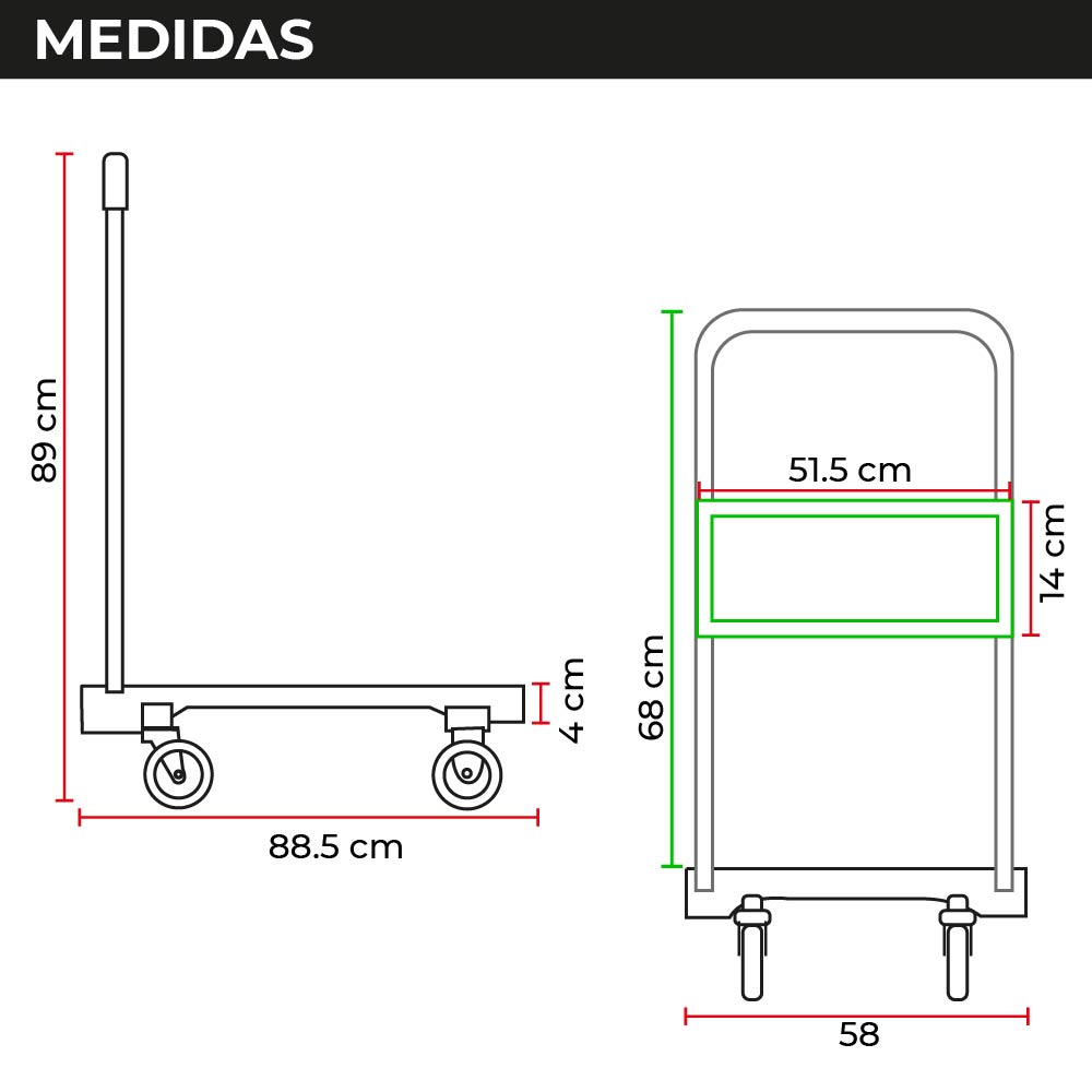 Carro Plataforma de Carga Plegable 400 kg Carro Plataforma de Carga Plegable Carrito de Carga Manual con 2 Ruedas giratorias con Freno y 2 fijas Carro para Uso Rudo