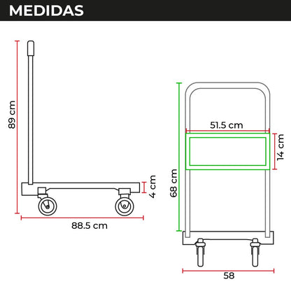 Carro Plataforma de Carga Plegable 400 kg Carro Plataforma de Carga Plegable Carrito de Carga Manual con 2 Ruedas giratorias con Freno y 2 fijas Carro para Uso Rudo