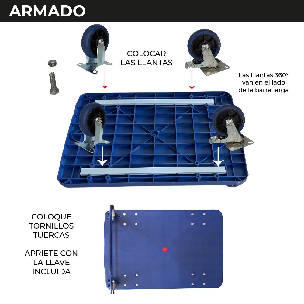 Carro Plataforma de Carga Plegable 400 kg Carro Plataforma de Carga Plegable Carrito de Carga Manual con 2 Ruedas giratorias con Freno y 2 fijas Carro para Uso Rudo