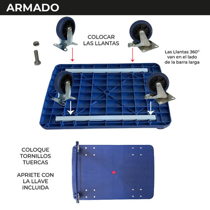 Carro Plataforma de Carga Plegable 400 kg Carro Plataforma de Carga Plegable Carrito de Carga Manual con 2 Ruedas giratorias con Freno y 2 fijas Carro para Uso Rudo