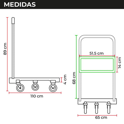 Carro Plataforma de Carga Plegable Carrito de Carga Manual con 3 Ruedas giratorias con Freno y 2 fijas Carro para Uso Rudo Carga 600 kg