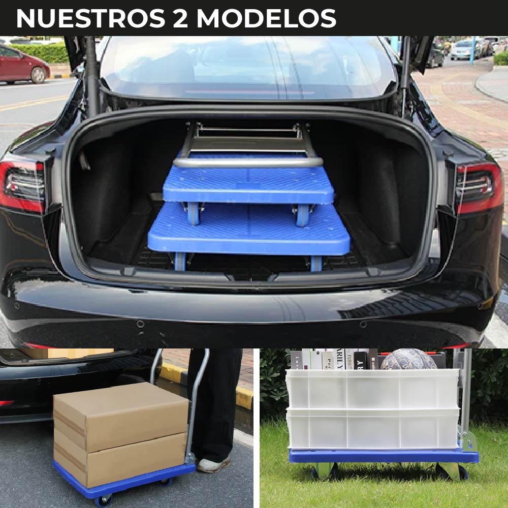 Carro Plataforma de Carga Plegable Carrito de Carga Manual con 3 Ruedas giratorias con Freno y 2 fijas Carro para Uso Rudo Carga 600 kg