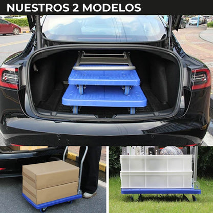 Carro Plataforma de Carga Plegable Carrito de Carga Manual con 3 Ruedas giratorias con Freno y 2 fijas Carro para Uso Rudo Carga 600 kg