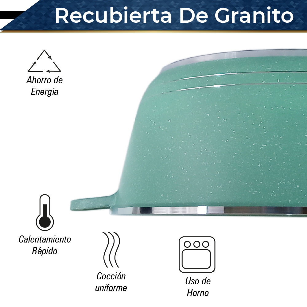 Bateria de 10 pz para cocina de Aluminio con recubrimiento de Granito (verde)