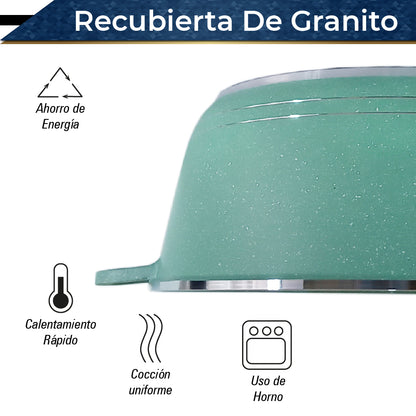 Bateria de 10 pz para cocina de Aluminio con recubrimiento de Granito (verde)