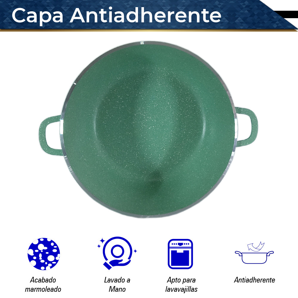 Bateria de 10 pz para cocina de Aluminio con recubrimiento de Granito (verde)