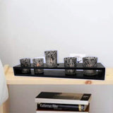 BASE DE MADERA Y VASOS DE CRISTAL DECORADOS PORTA VELAS VINTAGE RETRO