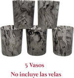 BASE DE MADERA Y VASOS DE CRISTAL DECORADOS PORTA VELAS VINTAGE RETRO