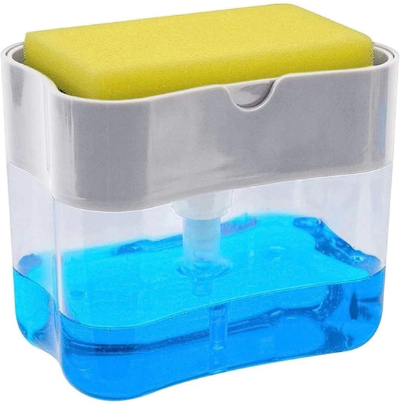 DISPENSADOR DE JABÓN PARA COCINA CON ESPONJA 2 EN 1