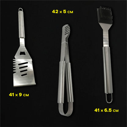 Utensilios de Barbacoa para Acampar y Picnic  Juego de 10 Piezas de Acero Inoxidable con Maletín aluminio,(10 Piezas)