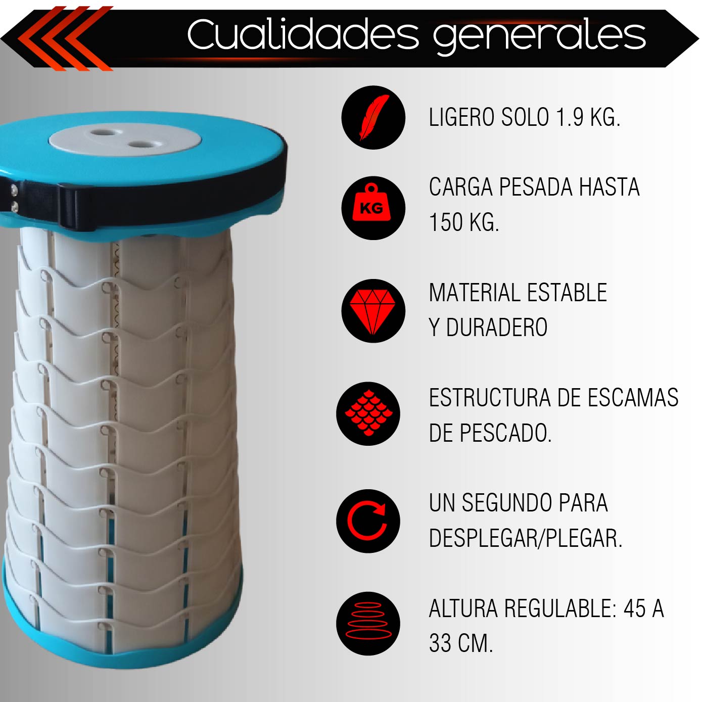 Taburete Banco Plegable portatil retratil (Blanco)