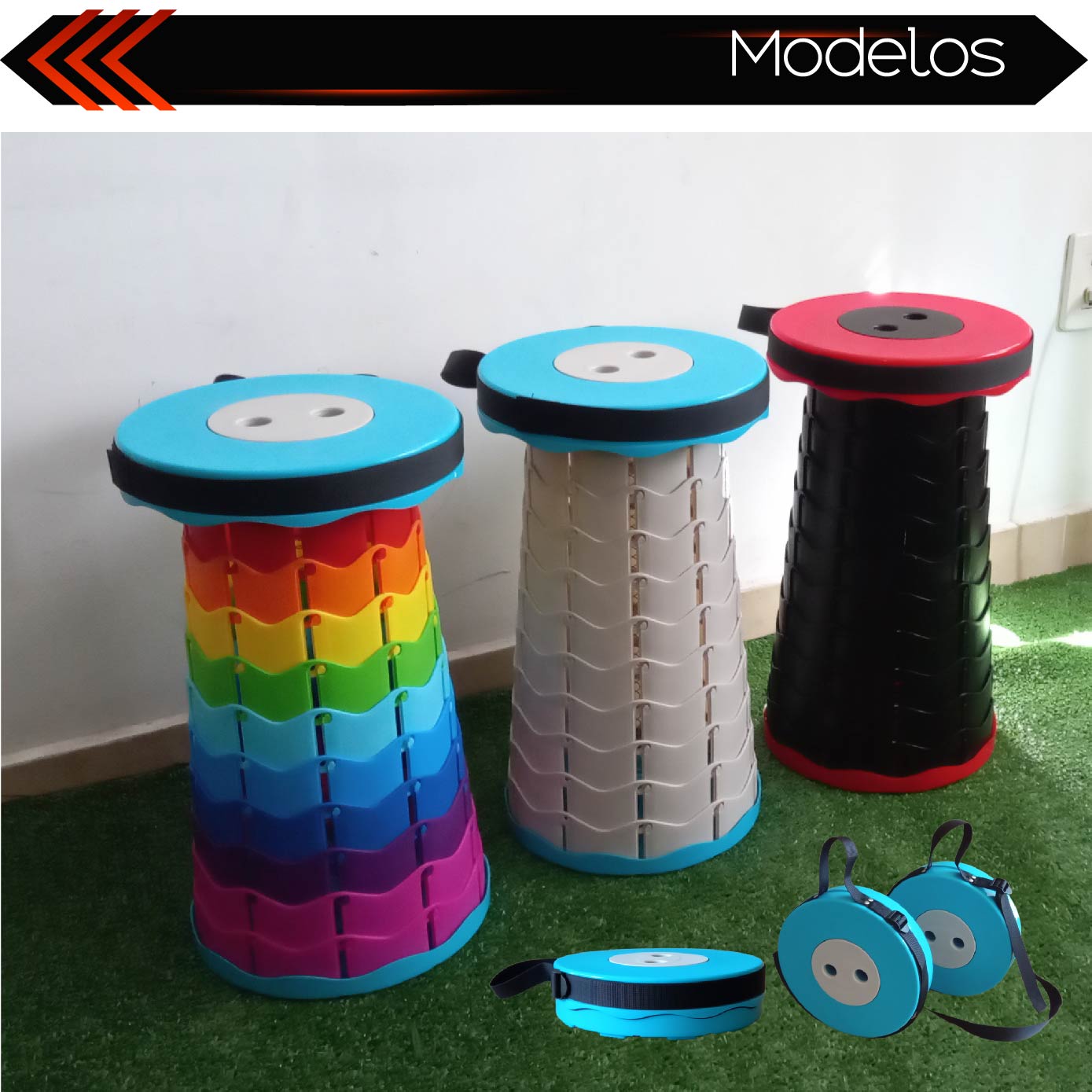 Taburete Banco Plegable portatil retratil (Blanco)