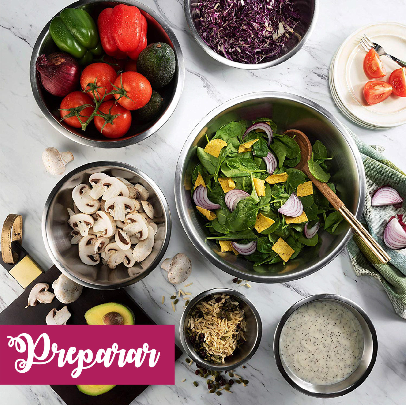 Juego de 6 piezas de bowls de acero inoxidable