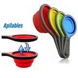 RD ROYAL COOK Tazas y cucharas medidoras de silicona plegable libres de BPA Juego de 8 herramientas de medición de cocina para medición de líquidos y secos