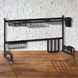 RD Royal Cook Escurridor de Platos de 85 cm de Largo sobre Fregadero, escurridor de Platos Acero Inoxidable Escurridor de trastes Ahorra Espacio 10 Accesorios (Negro)