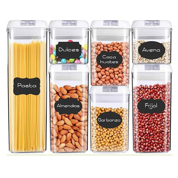 Set de 7 Recipientes con Tapas Herméticas para Almacenar Alimentos