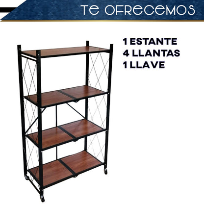 Estante Metalico Y Madera Rack Plegable 4 Niveles