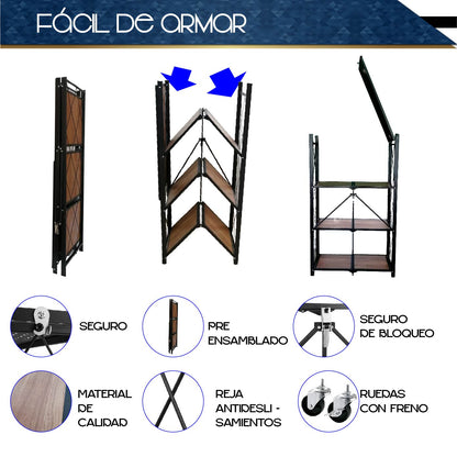 Estante Metalico Y Madera Rack Plegable 4 Niveles