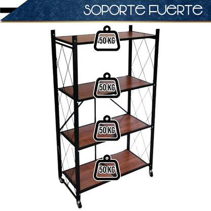 Estante Metalico Y Madera Rack Plegable 4 Niveles
