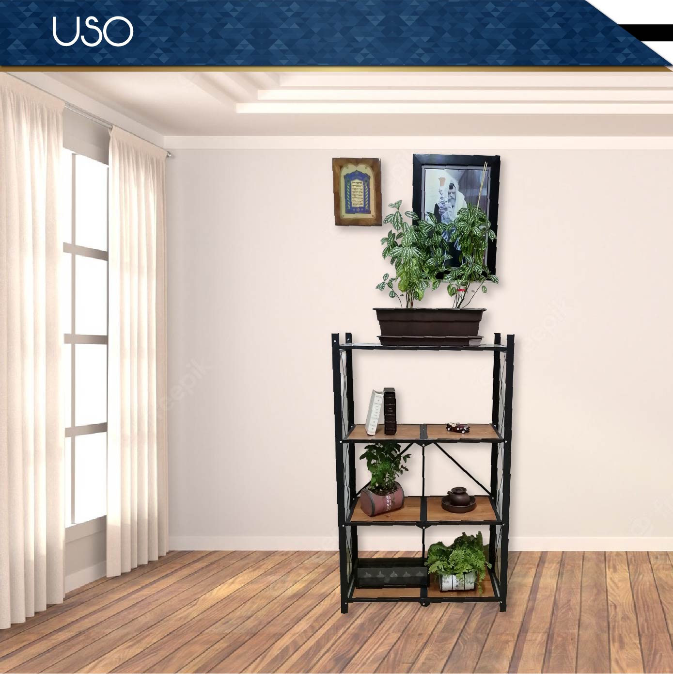 Estante Metalico Y Madera Rack Plegable 4 Niveles