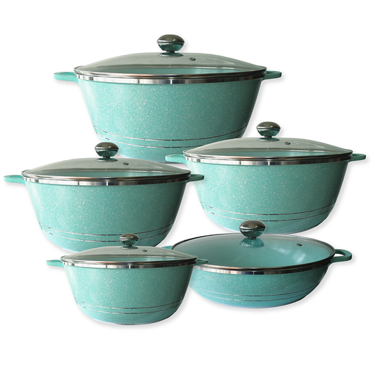 Bateria de 10 pz para cocina de Aluminio con recubrimiento de Granito (verde)