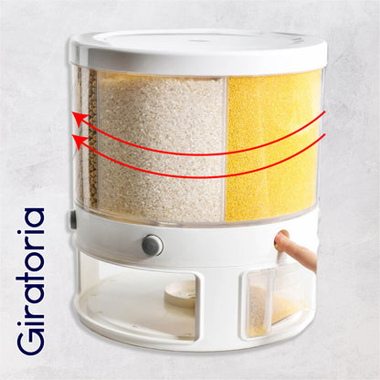 Dispensador de Semillas, Dispensador de Granos y alimentos secos, Dispensador con capacidad de 10 L. 6 separadores para mesa
