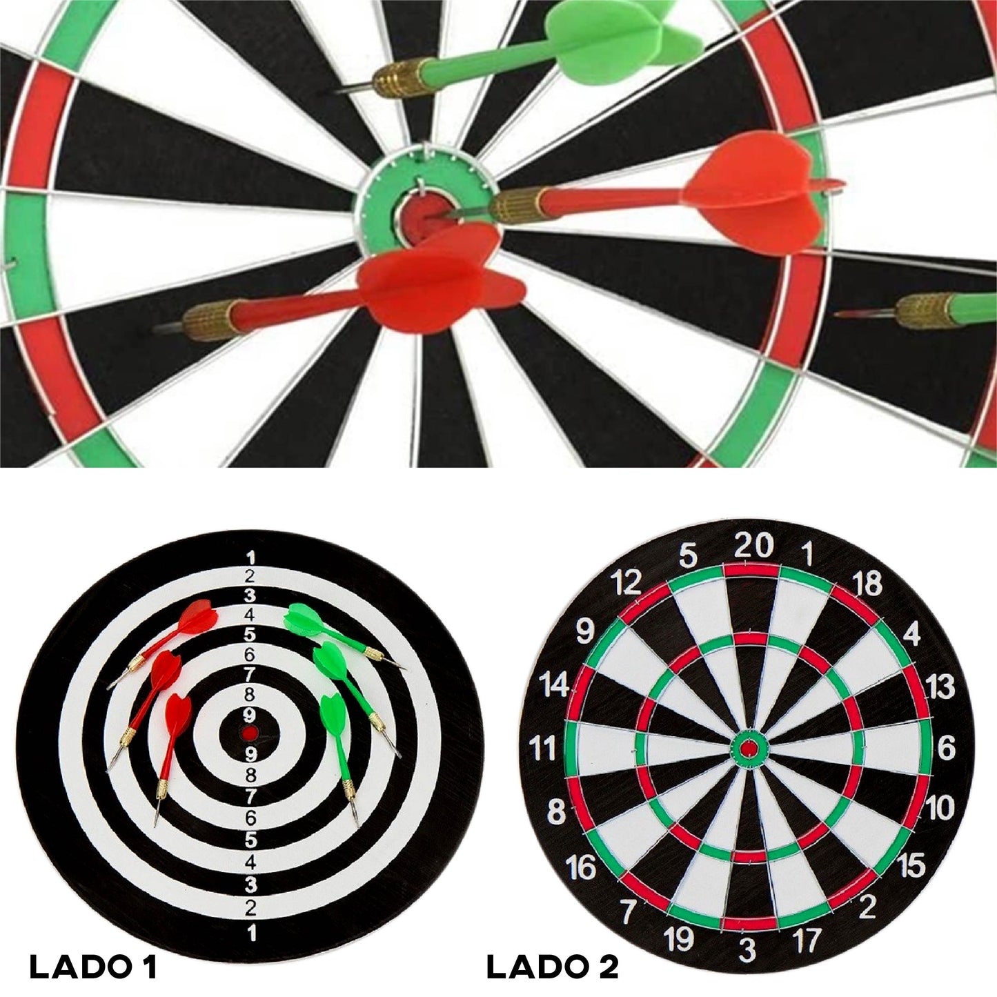 Juego de Dardos, 2 Dianas en 1, 40 cm de Diámetro, 6 Dardos Punta de Acero 2 Colores Distintos. Jugar con Amigos y Familia, Fácil Instalación en Casa y Oficina
