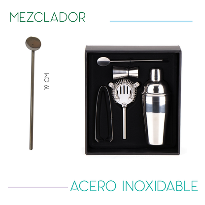 JUEGO DE BAR, SET DE 5 PIEZAS PARA BAR, MIXOLOGÍA, COCTELERAS ACERO INOXIDABLE