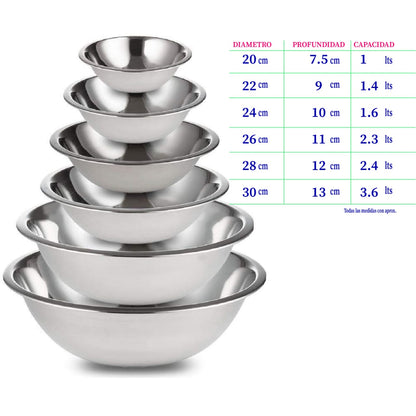 Juego de 6 piezas de bowls de acero inoxidable