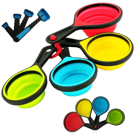 RD ROYAL COOK Tazas y cucharas medidoras de silicona plegable libres de BPA Juego de 8 herramientas de medición de cocina para medición de líquidos y secos