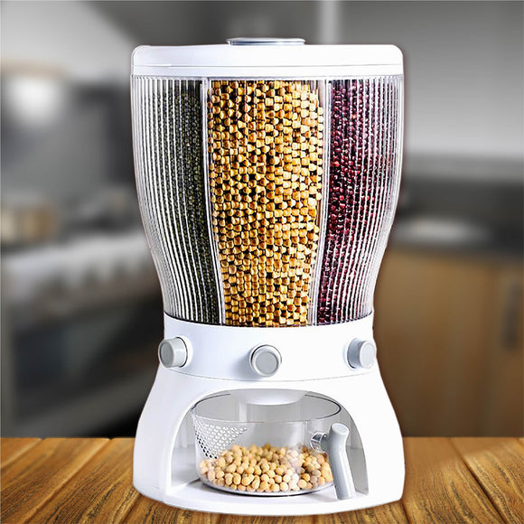 RD ROYAL COOK Dispensador de Semillas, Dispensador de Granos y alimentos secos, Dispensador con capacidad de 10 L. 4 separadores para mesa